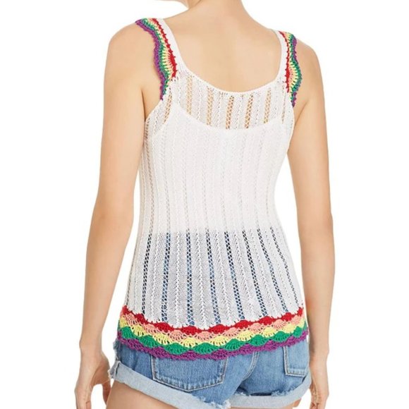 AQUA Open Stitch Crochet Rainbow Trim Tank Top - Small - NWT - Picture 2 of 8